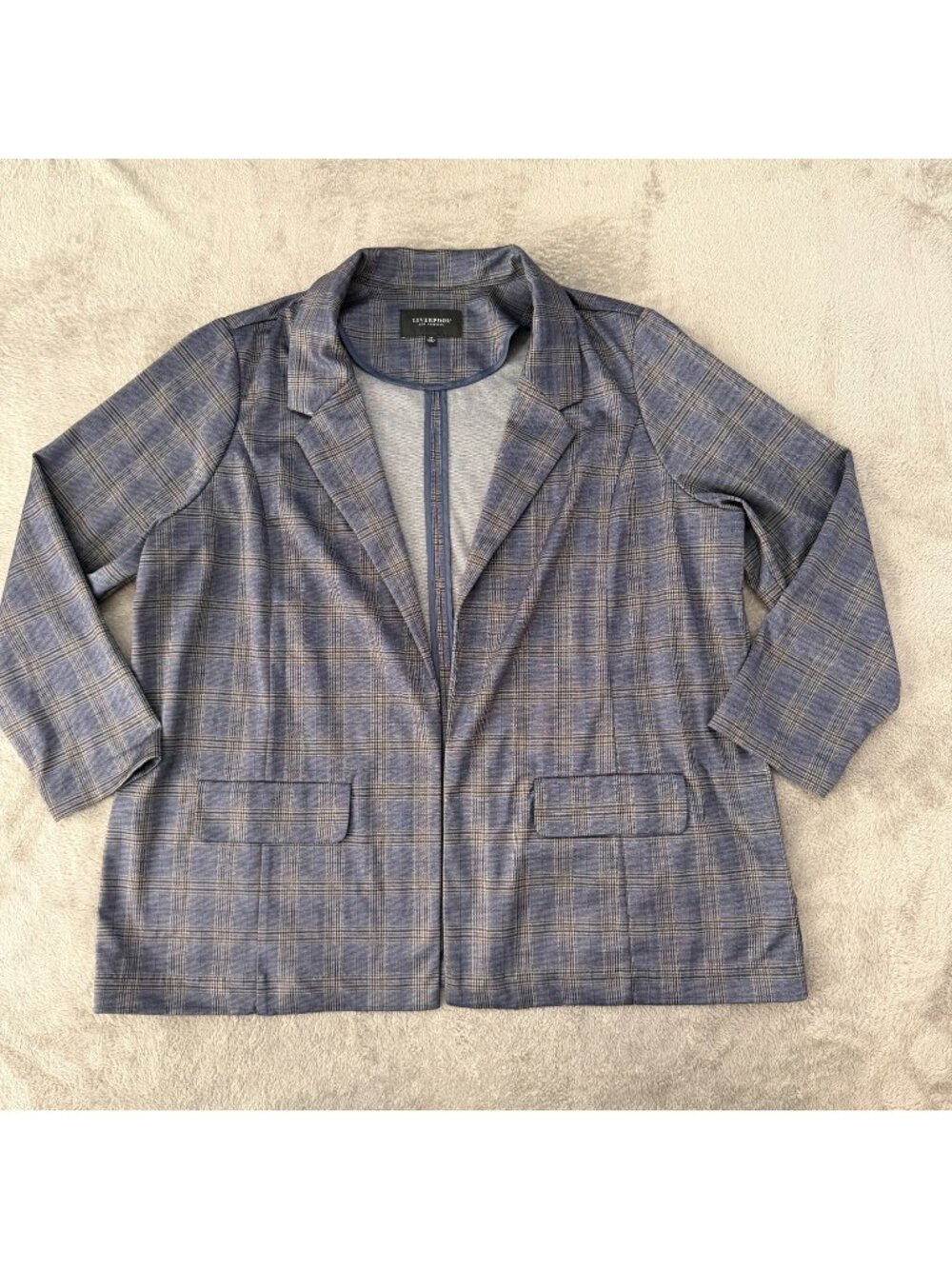 Liverpool Ponte Knit Open Blazer Jacket Gray Plaid Womens 3X 3XL